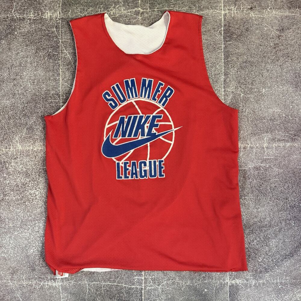 Men's Vintage 90s Nike Summer League Red White Reversible Basketball Jersey Sz L